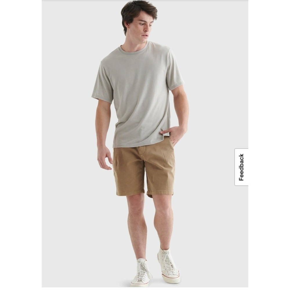 Lucky Brand Mens Stretch Flat Front Shorts Khaki Tan Chino 33 Waist 9 Inseam